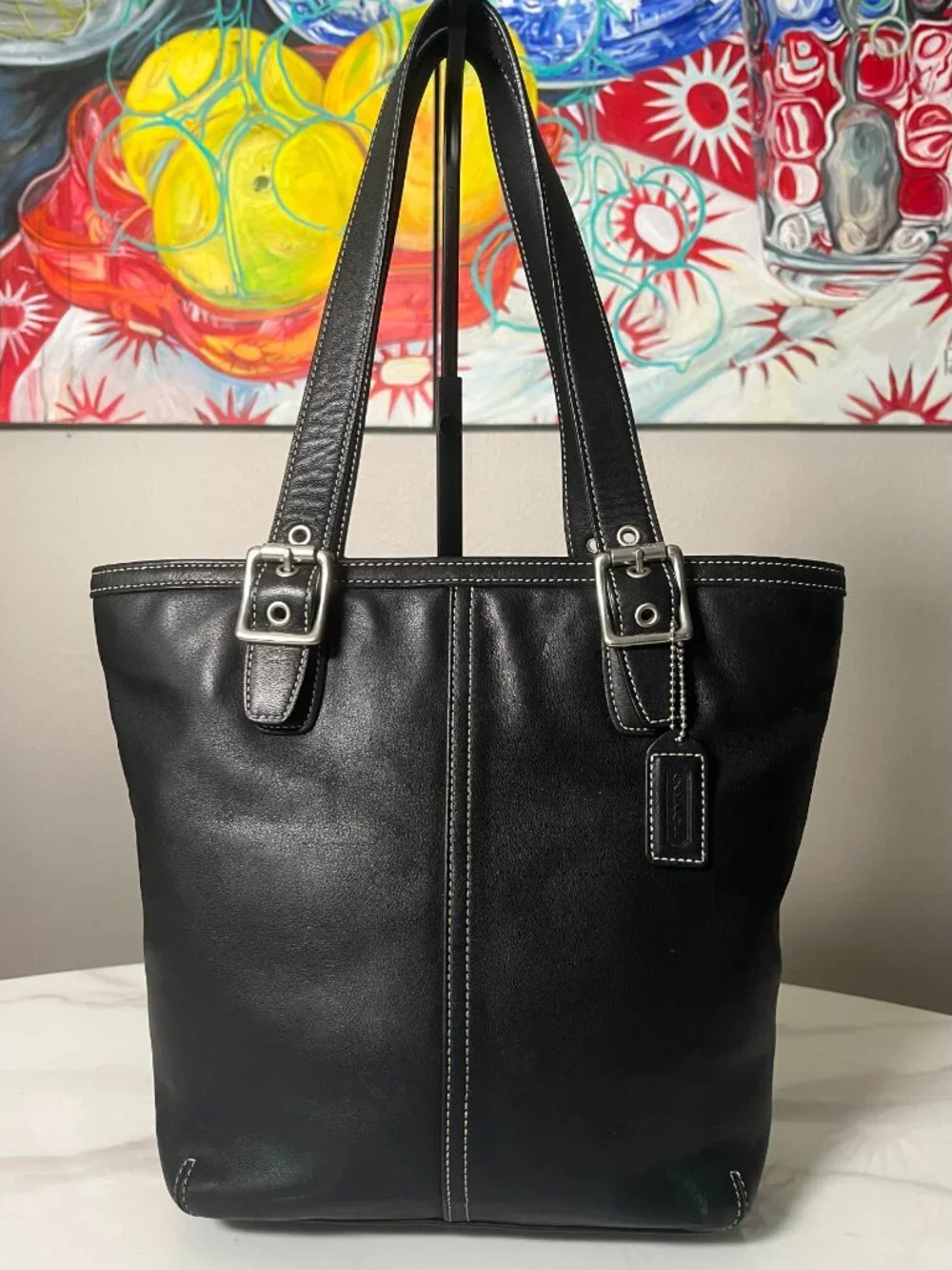 Coach Vintage Hamptons Black Leather Tote Shoulder Bag Y2K 9572 + COA